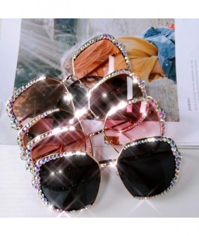 Square Fashion Sunglasses Rhinestone Oversize Glasses - CE18YETM2NQ $21.64