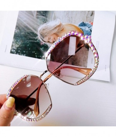 Square Fashion Sunglasses Rhinestone Oversize Glasses - CE18YETM2NQ $21.64