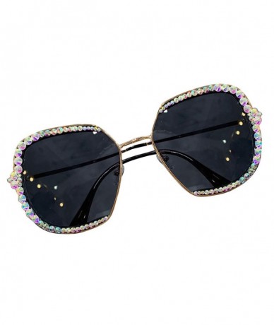 Square Fashion Sunglasses Rhinestone Oversize Glasses - CE18YETM2NQ $21.64