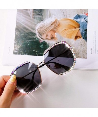 Square Fashion Sunglasses Rhinestone Oversize Glasses - CE18YETM2NQ $21.64