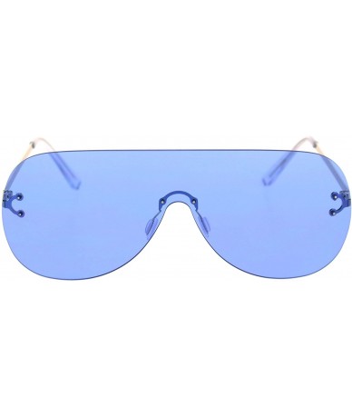 Rimless Panel Shield Rimless Light Oversize Retro Racer Sunglasses - Gold Blue - CU18S4020HH $24.62