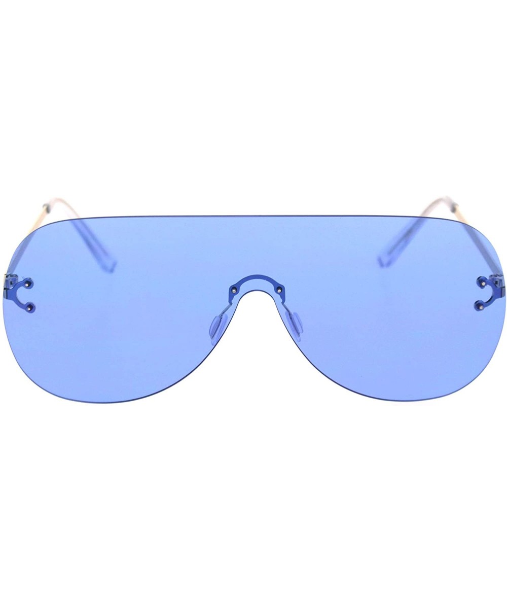 Rimless Panel Shield Rimless Light Oversize Retro Racer Sunglasses - Gold Blue - CU18S4020HH $24.62