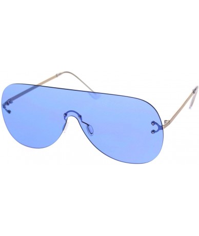 Rimless Panel Shield Rimless Light Oversize Retro Racer Sunglasses - Gold Blue - CU18S4020HH $24.62