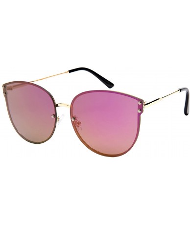 Oval Rimless Oval Sunnies with Flat Color Mirror Lens 3108-FLREV - Gold - CW183R22A8O $18.02