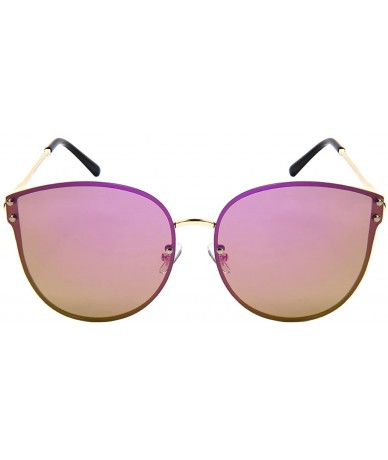 Oval Rimless Oval Sunnies with Flat Color Mirror Lens 3108-FLREV - Gold - CW183R22A8O $18.02