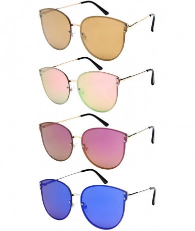 Oval Rimless Oval Sunnies with Flat Color Mirror Lens 3108-FLREV - Gold - CW183R22A8O $18.02