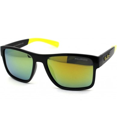 Sport Mens Color Mirror Kush Sport Rectangular Horn Rim Sunglasses - Black Yellow Yellow Mirror - C918ZDY84OK $27.10