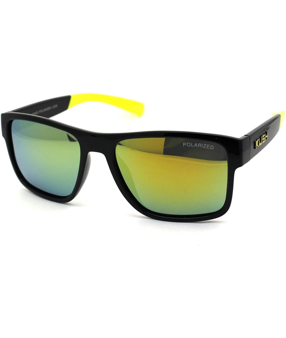 Sport Mens Color Mirror Kush Sport Rectangular Horn Rim Sunglasses - Black Yellow Yellow Mirror - C918ZDY84OK $27.10