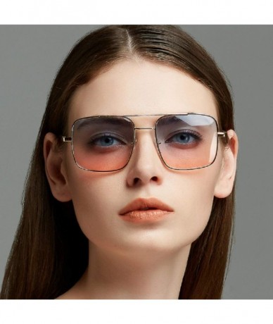 Oversized Big Frame Bicolor Retro Sunglass - Double Beam Ocean Sheet Metal Square Spring-Leg Sunglass - C118N94IQI8 $21.34