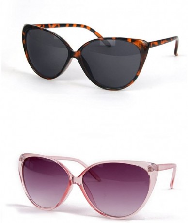 Cat Eye Women Retro Cat Eye Oversized Sunglasses P3028 - 2 Pcs Tortoisesmoke & Clearpink-smok - C711WYR2O2V $26.51