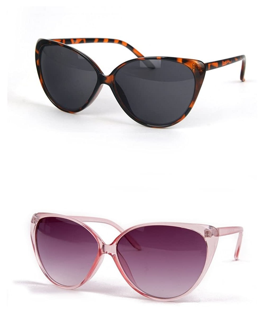 Cat Eye Women Retro Cat Eye Oversized Sunglasses P3028 - 2 Pcs Tortoisesmoke & Clearpink-smok - C711WYR2O2V $26.51