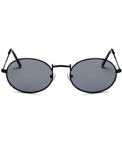 Round Oval Sunglasses Vintage Round for Men and Women Metal Frame Tiny Sun - Black & Grey - CM18R4O3LNR $15.82