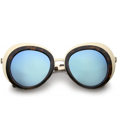 Round Women's Two-Tone Metal Backing Colored Mirror Lens Round Sunglasses 50mm - Gold-tortoise / Blue Mirror - CA12KUKNSJB $2...