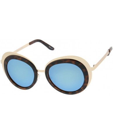 Round Women's Two-Tone Metal Backing Colored Mirror Lens Round Sunglasses 50mm - Gold-tortoise / Blue Mirror - CA12KUKNSJB $2...