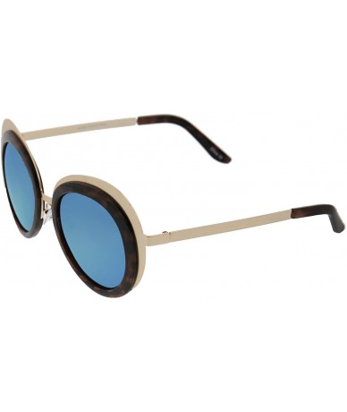 Round Women's Two-Tone Metal Backing Colored Mirror Lens Round Sunglasses 50mm - Gold-tortoise / Blue Mirror - CA12KUKNSJB $2...