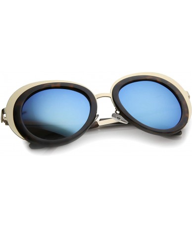 Round Women's Two-Tone Metal Backing Colored Mirror Lens Round Sunglasses 50mm - Gold-tortoise / Blue Mirror - CA12KUKNSJB $2...