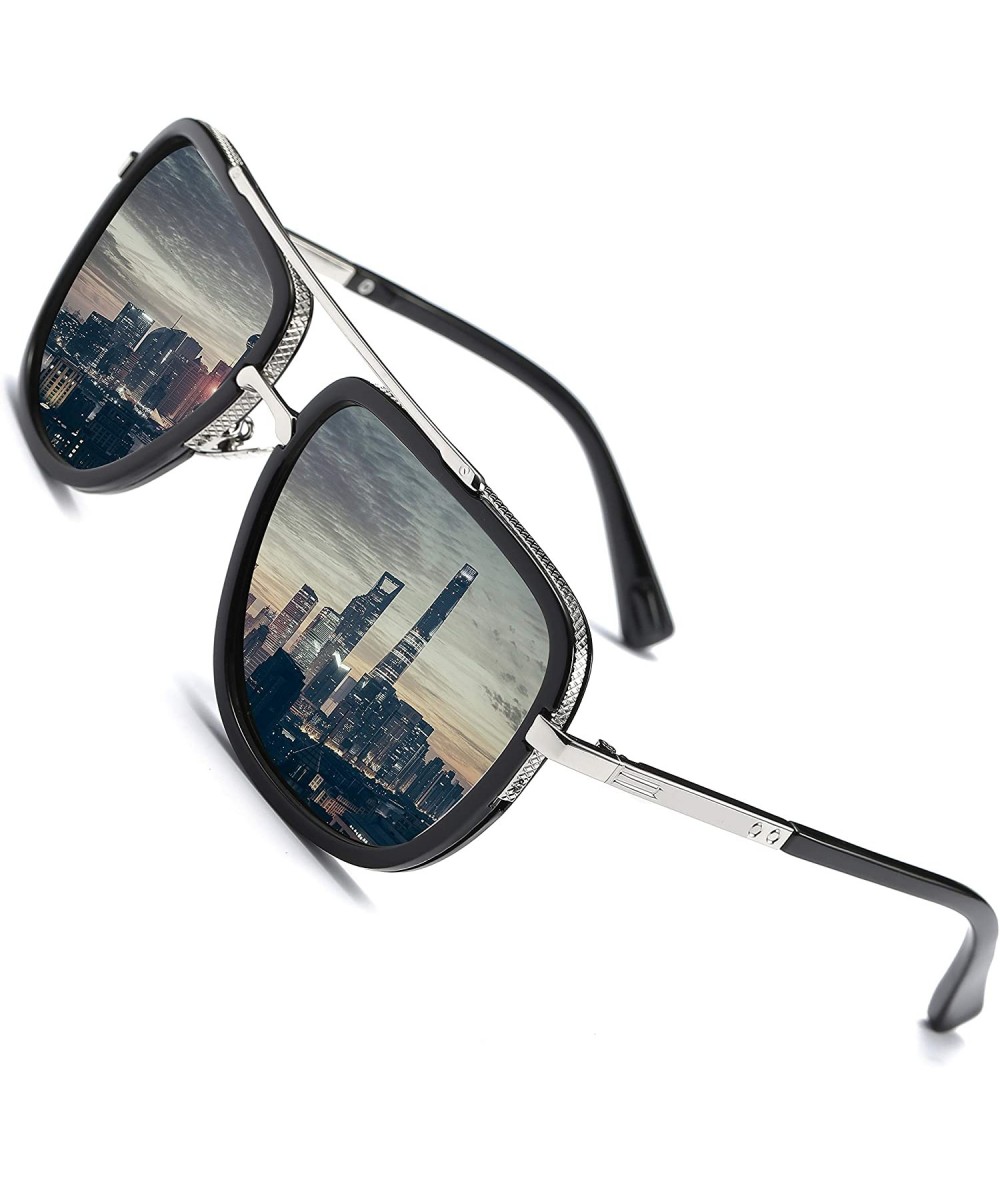 Square Fashion Oversized Aviator Polarized Sunglasses - Silver - CG18285R72O $30.08