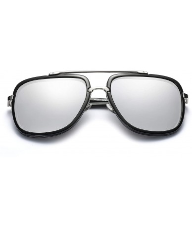 Square Fashion Oversized Aviator Polarized Sunglasses - Silver - CG18285R72O $30.08