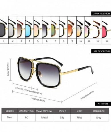 Oversized Retro Oversized Pilot Sunglasses Square Frame Metal Men Women Mirror Lens Blue Silver Pink Black - Silver - CG1845Z...