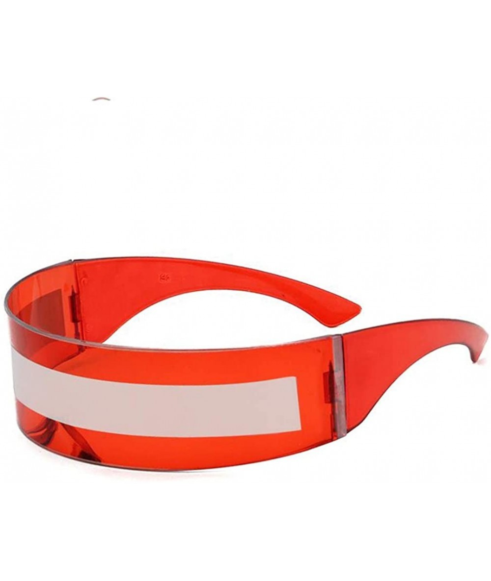 Wrap Futuristic Cyclops Monoblock Shield Mirrored Sunglasses Sunglass Glasses - Red - CS18Z6DEDN4 $24.31