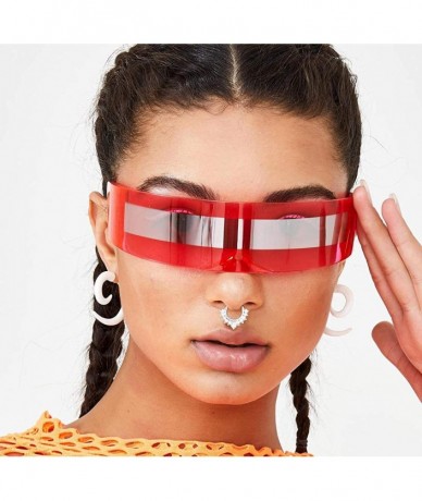 Wrap Futuristic Cyclops Monoblock Shield Mirrored Sunglasses Sunglass Glasses - Red - CS18Z6DEDN4 $24.31