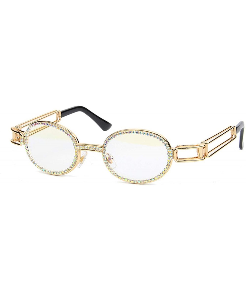 Oval Women's Rhinestone Oval Sunglasses Metal Frame Candy Color Retro Sunglasses - Transparent - C41943UAT0T $19.64