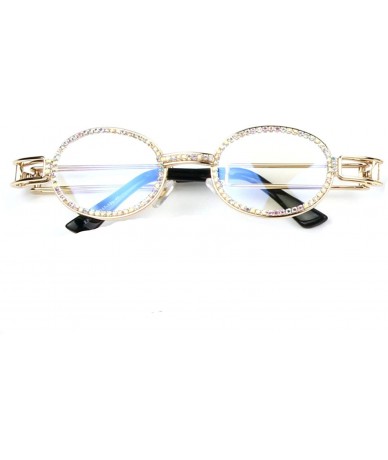 Oval Women's Rhinestone Oval Sunglasses Metal Frame Candy Color Retro Sunglasses - Transparent - C41943UAT0T $19.64