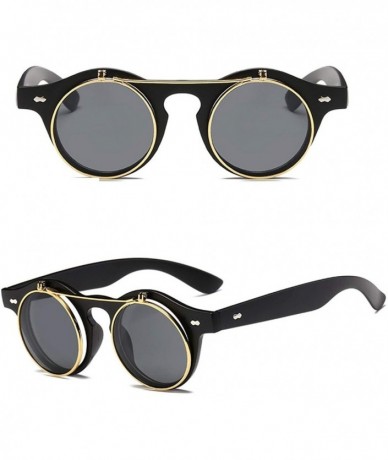 Round 2019 Fashion Vintage Round SteamPunk Flip Up Sunglasses Classic Double Layer Clamshell Designer Sun Glasses - C318Y557O...