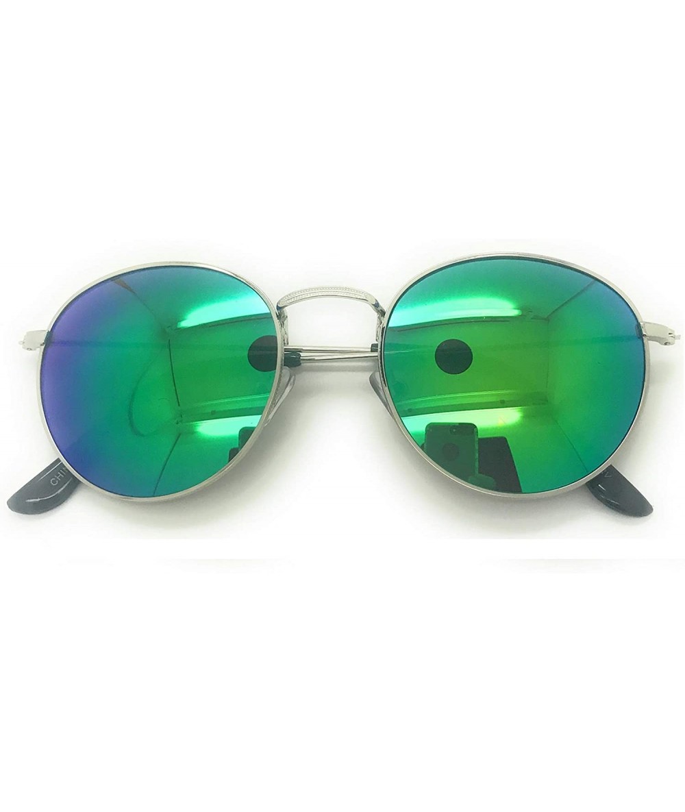 Round Reflective Lens Round Trendy Sunglasses - Clear Lens Glasses - Silver Green - C218RQXEQ42 $19.48