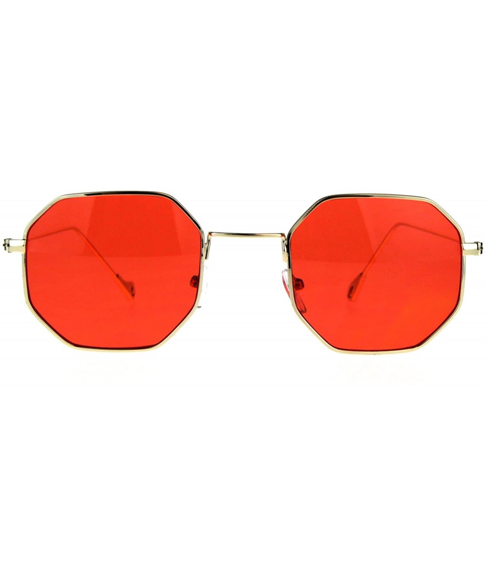 Rectangular Mens Octagon Squared Snug Metal Rim Hippie Sunglasses - Gold Red - CZ187KZRWRQ $22.32