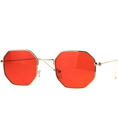 Rectangular Mens Octagon Squared Snug Metal Rim Hippie Sunglasses - Gold Red - CZ187KZRWRQ $22.32