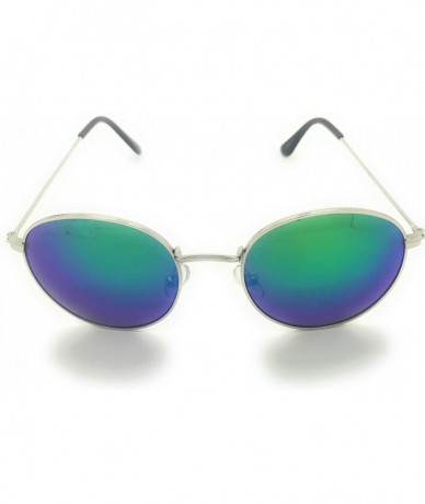 Round Reflective Lens Round Trendy Sunglasses - Clear Lens Glasses - Silver Green - C218RQXEQ42 $19.48