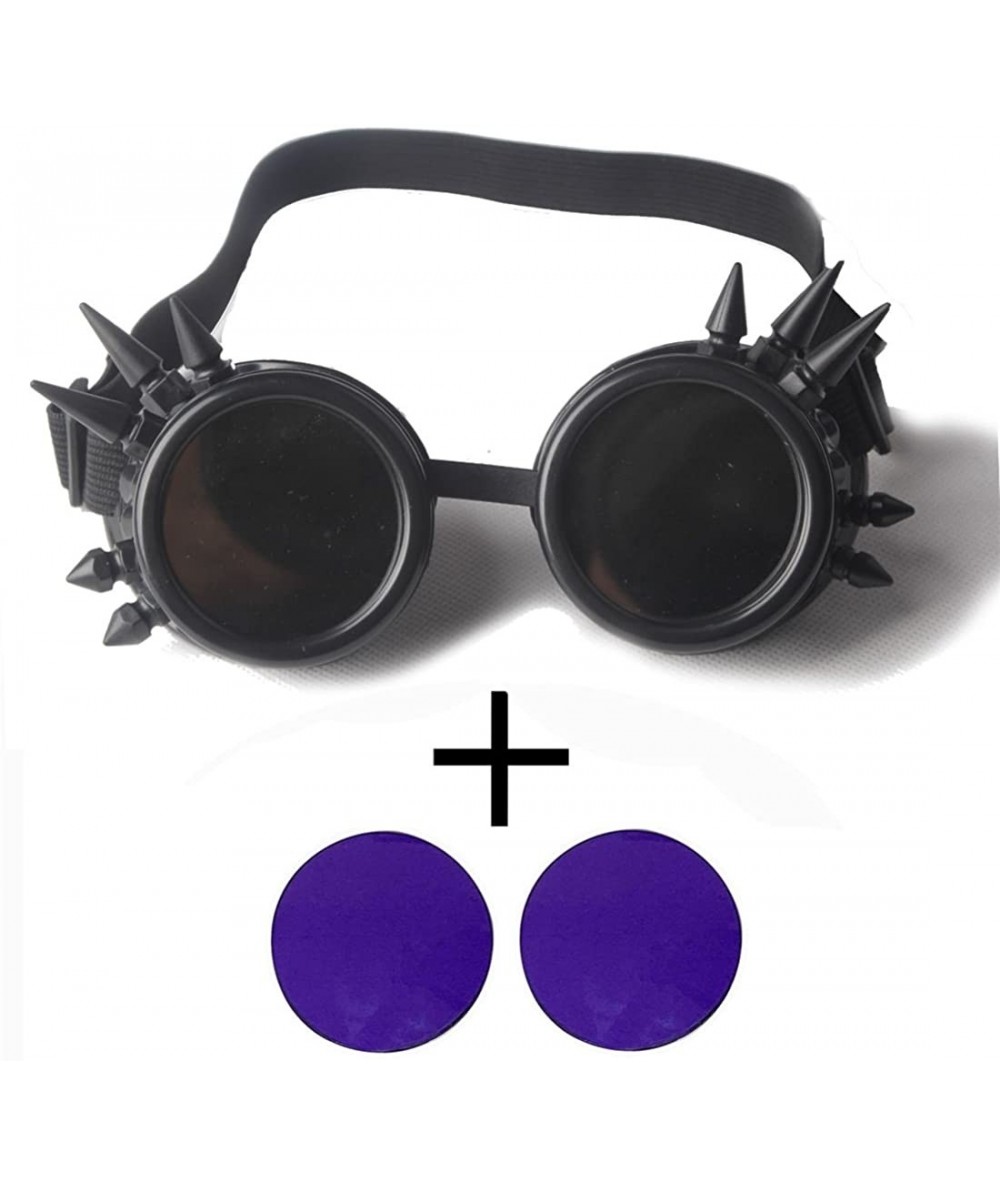 Goggle Rave Glasses Steampunk Vintage Goggles Retro Cosplay Halloween Spiked - Frame+purple Lenses - CM18HA9CZCH $20.50