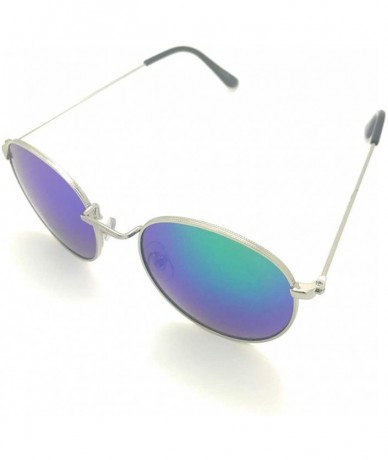 Round Reflective Lens Round Trendy Sunglasses - Clear Lens Glasses - Silver Green - C218RQXEQ42 $19.48