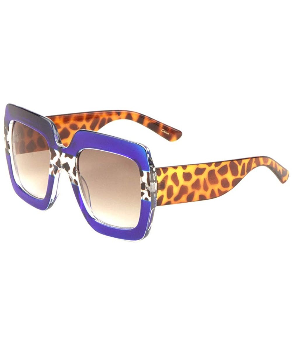 Oversized Oversize Thick Frame Crystal Color Square Sunglasses - Blue Brown Demi - CW198E98LQZ $26.44