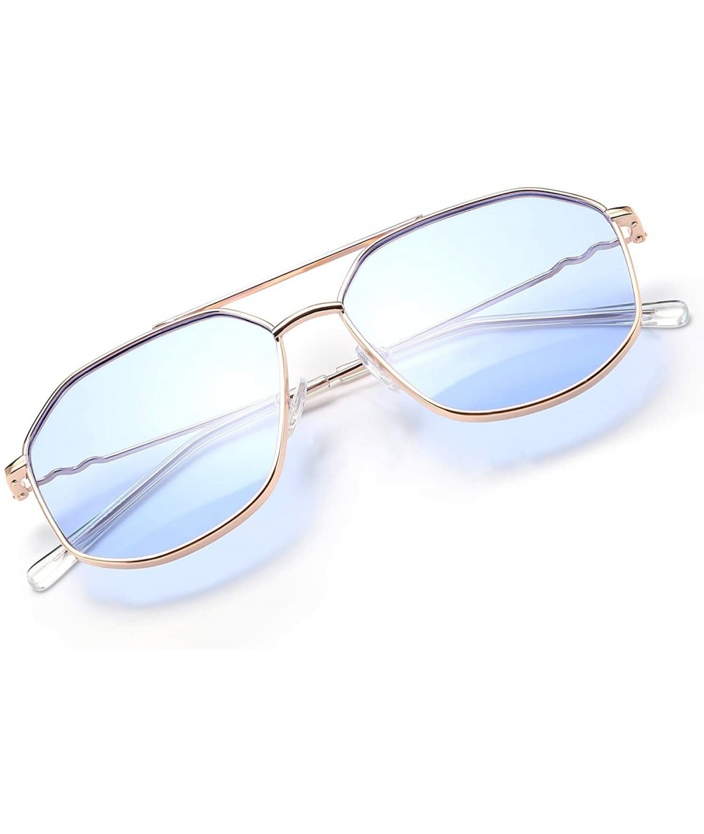 Square Classic Square Metal Hexagon Sunglasses Women Men 100% UV400 Polygon Sunglasses B2581 - Blue - C0196QTYEQN $30.21