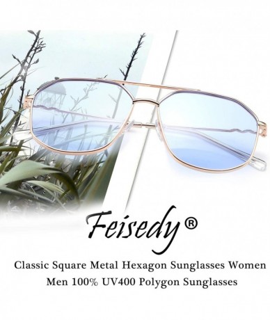 Square Classic Square Metal Hexagon Sunglasses Women Men 100% UV400 Polygon Sunglasses B2581 - Blue - C0196QTYEQN $30.21