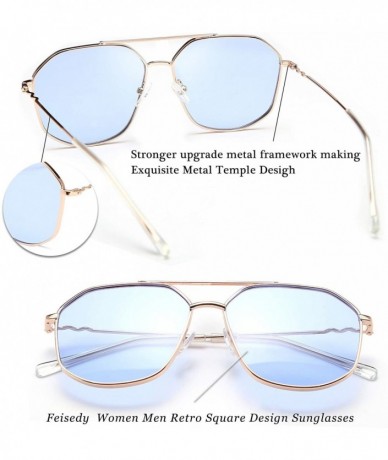 Square Classic Square Metal Hexagon Sunglasses Women Men 100% UV400 Polygon Sunglasses B2581 - Blue - C0196QTYEQN $30.21