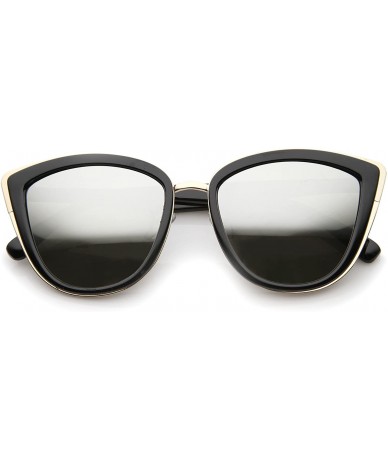 Cat Eye High Fashion Metal Outer Frame Color Mirror Lens Oversized Cat Eye Sunglasses 55mm - Black-gold / Silver Mirror - C51...