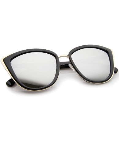 Cat Eye High Fashion Metal Outer Frame Color Mirror Lens Oversized Cat Eye Sunglasses 55mm - Black-gold / Silver Mirror - C51...