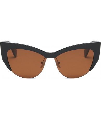 Cat Eye Women Retro Half Frame Round Cat Eye Fashion Sunglasses - Brown - C418IRZQIOI $18.89