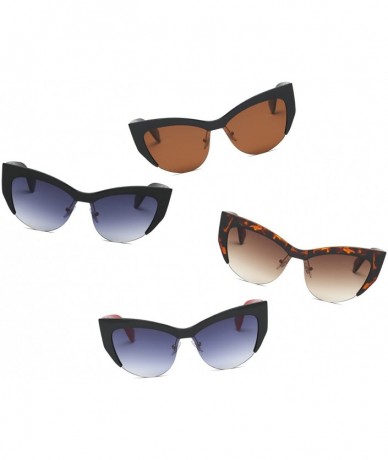 Cat Eye Women Retro Half Frame Round Cat Eye Fashion Sunglasses - Brown - C418IRZQIOI $18.89