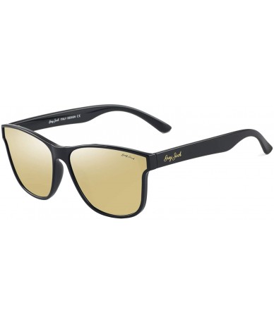 Rectangular Polarized Sunglasses Rectangular UV Protection for Men Women - Black Frame Golden Lens - C418UAEY8AC $40.05