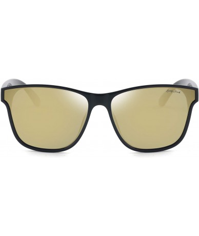 Rectangular Polarized Sunglasses Rectangular UV Protection for Men Women - Black Frame Golden Lens - C418UAEY8AC $40.05