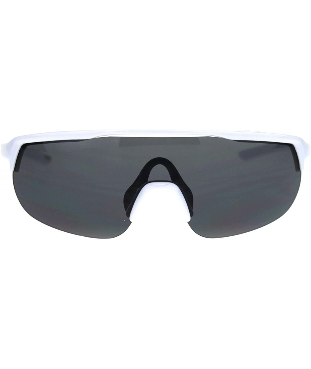 Goggle Shield Goggle Style Sunglasses Oversized Half Rim Sporty Fashion UV 400 - White (Black) - CV18UGRMCDY $20.94