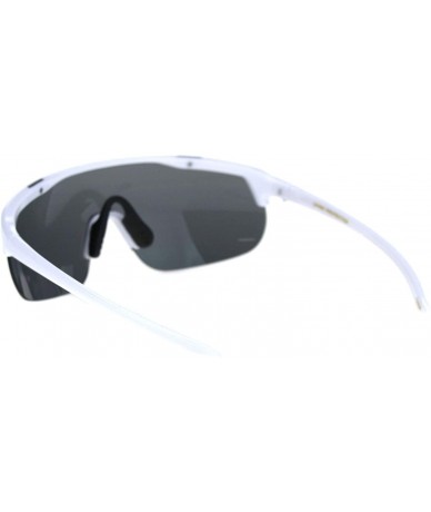 Goggle Shield Goggle Style Sunglasses Oversized Half Rim Sporty Fashion UV 400 - White (Black) - CV18UGRMCDY $20.94