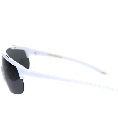 Goggle Shield Goggle Style Sunglasses Oversized Half Rim Sporty Fashion UV 400 - White (Black) - CV18UGRMCDY $20.94