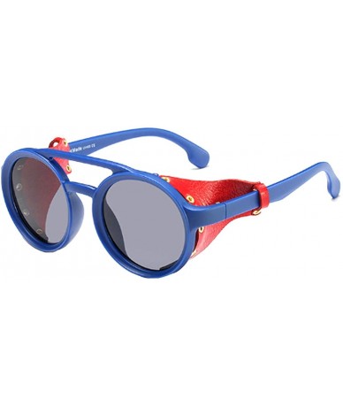 Round Women's Retro Small Round Plastic Frame Candy Color Design Sunglasses - Blue Gray - C218WE68ZM6 $44.33