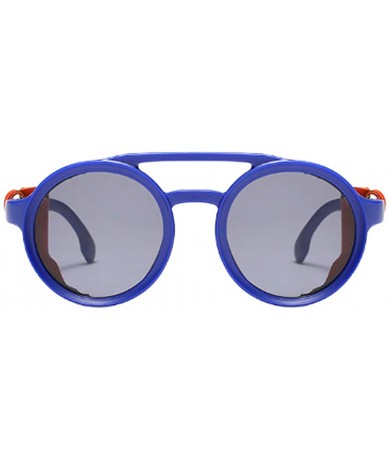 Round Women's Retro Small Round Plastic Frame Candy Color Design Sunglasses - Blue Gray - C218WE68ZM6 $44.33