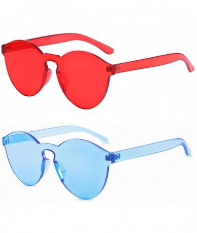 Aviator One Piece Rimless Sunglasses Transparent Candy Color Tinted Eyewear - Red+ice Blue - C218QS2MD34 $23.45